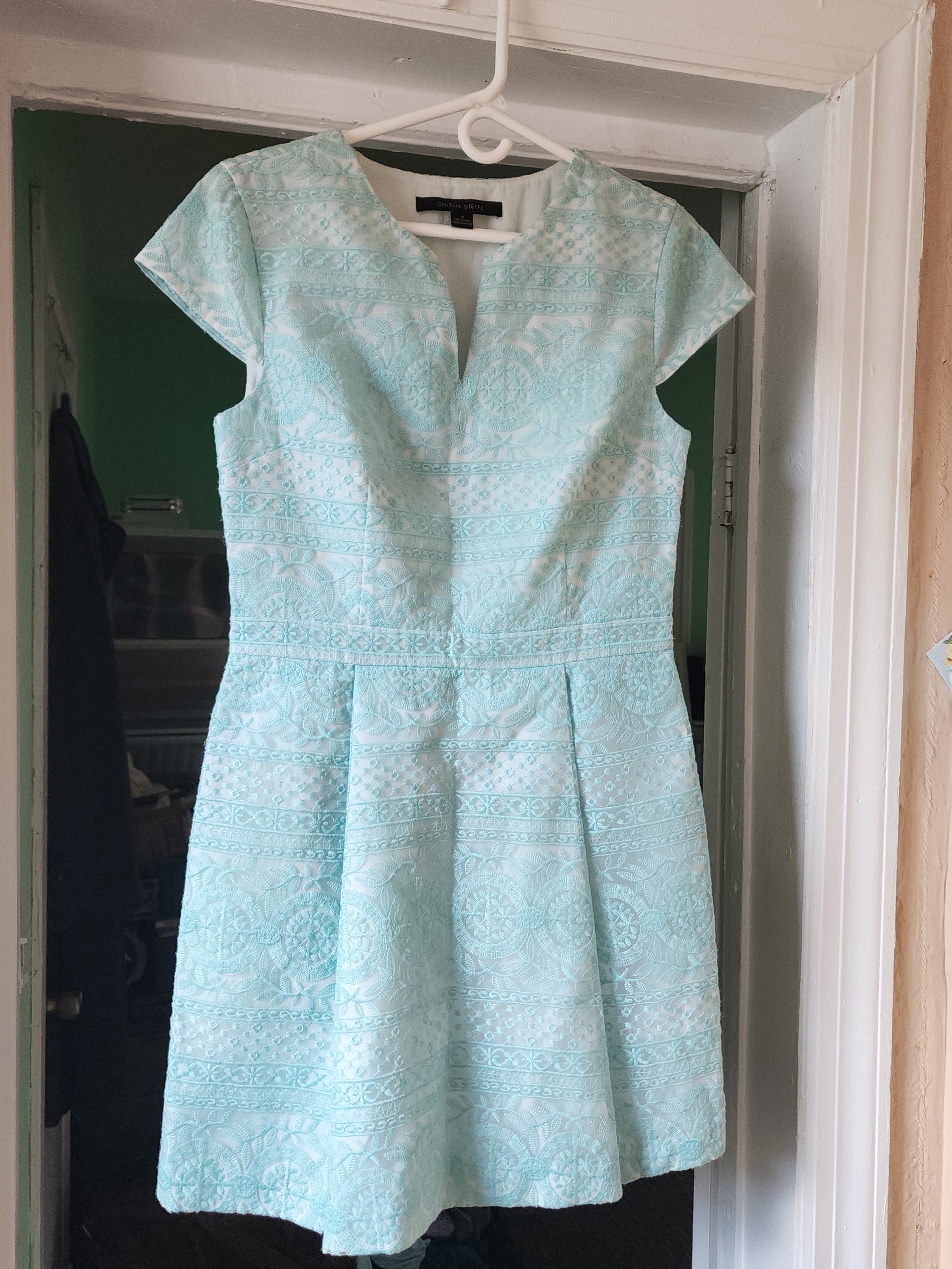Cynthia Steffe Mint Lace-Texture Fit & Flare Dress
